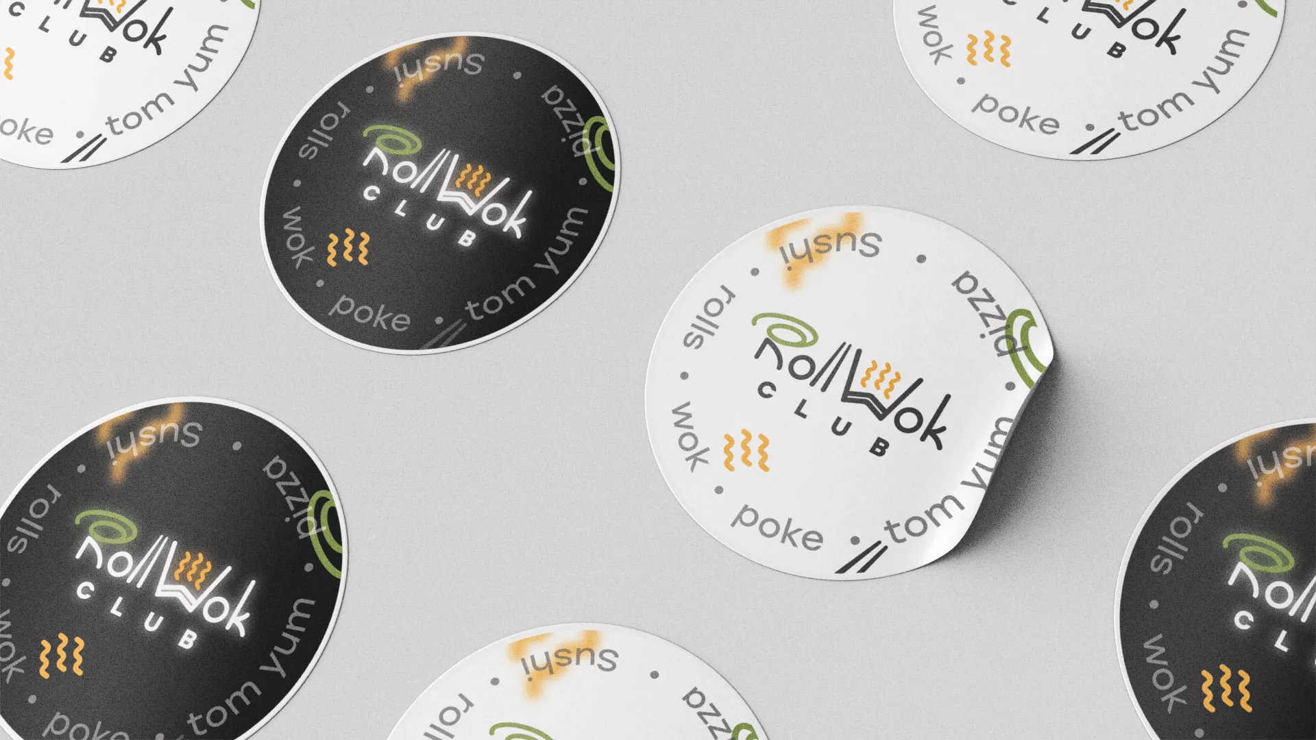 Разработка наклеек для суши-бара «Roll Wok Club» в Среднеуральске