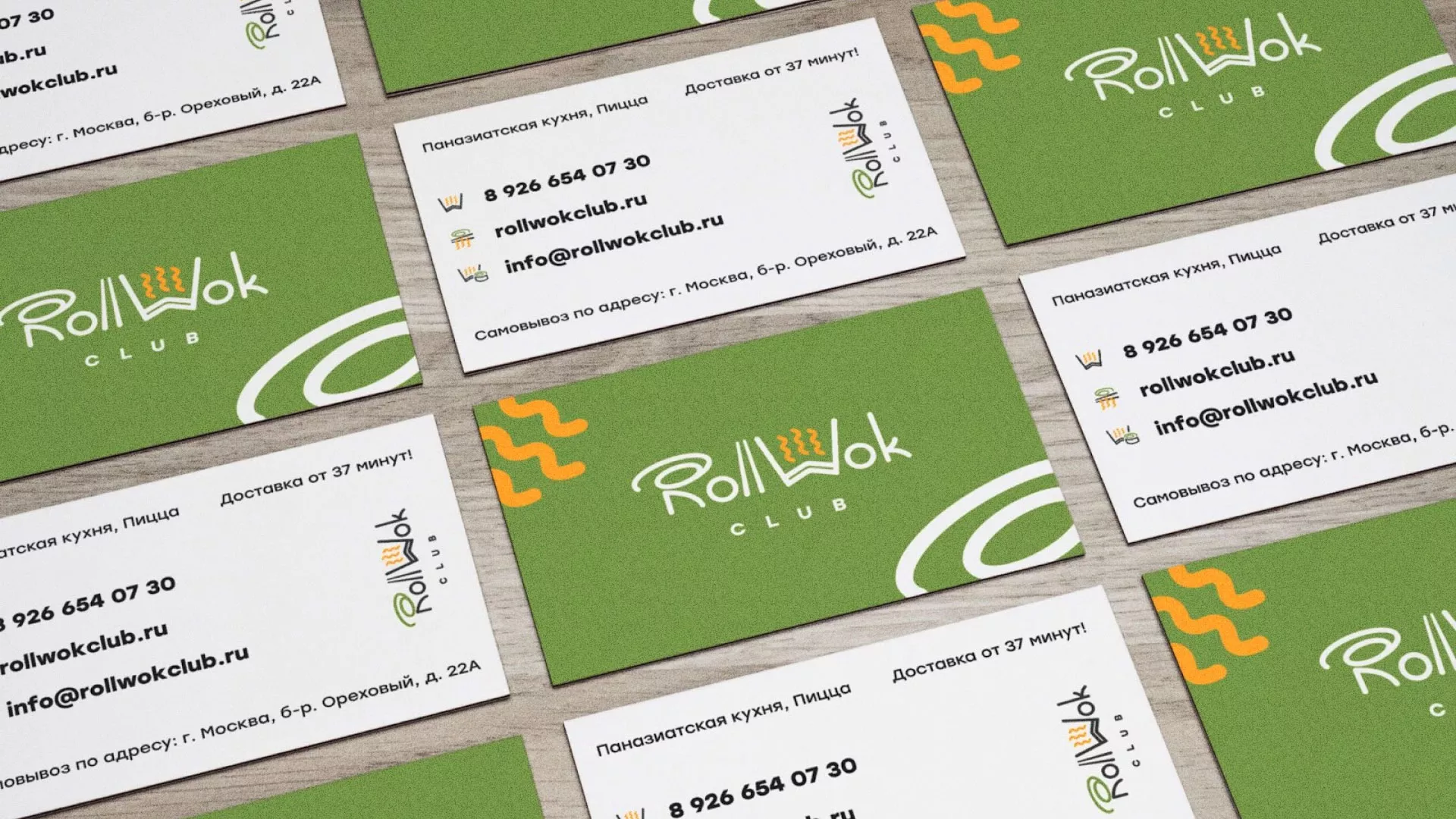 Разработка дизайна визиток суши-бара «Roll Wok Club» в Среднеуральске